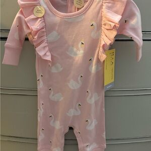 Charming Pink Swan Print Bodysuit